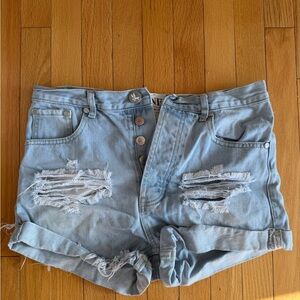 One Teaspoon Light Blue Distressed High-Waist Women's Denim Shorts